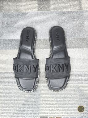 DKNY Badin Black Embroidered Logo Slide Sandals
